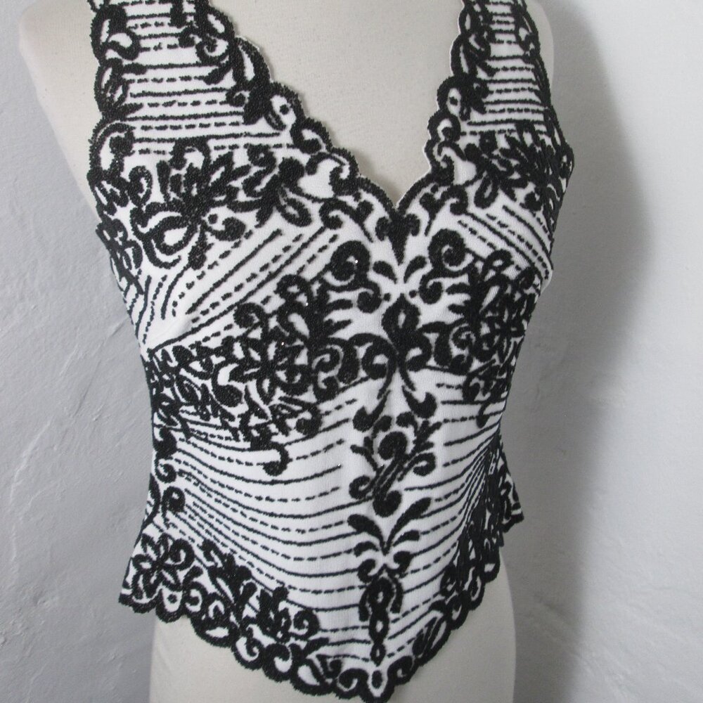 New Vintage Y2K Cache Black Beaded Cocktail Blouse Tank Top Women's Size M